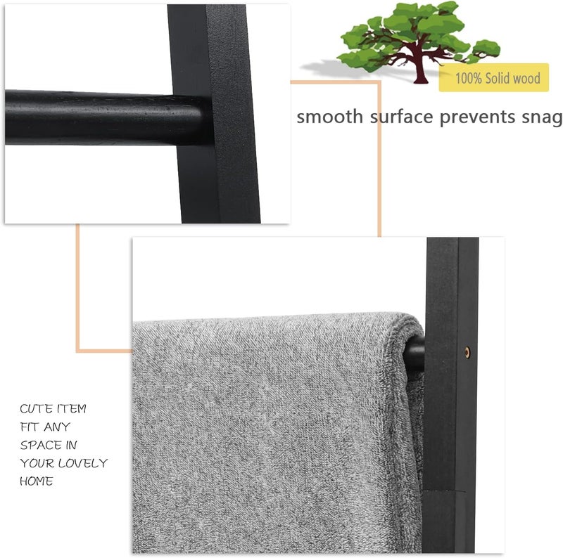 FUIN 6ft Wooden Black Blanket Ladder Living Room Decorative Wall Leaning Farmhouse Quilt Display Holder Rustic Wood Towel Rack for Bathroom - Image 2